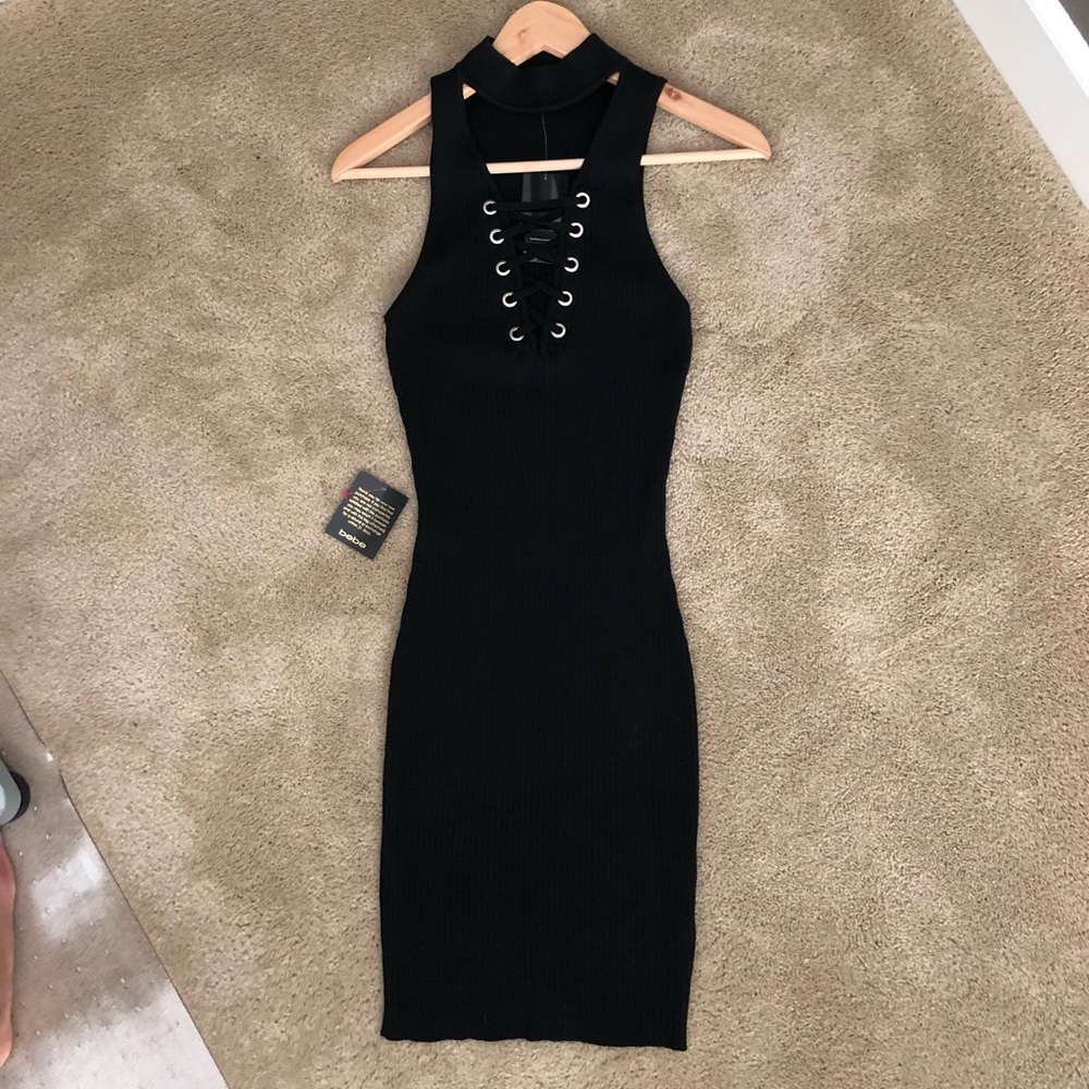 ⛔️SOLD Bebe Krysta lace up ribbed dress